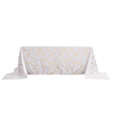 90inch x 156inch White Rectangle Polyester Tablecloth With Gold Foil Geometric Pattern