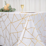 90inch x 156inch White Rectangle Polyester Tablecloth With Gold Foil Geometric Pattern