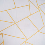 90inch x 156inch White Rectangle Polyester Tablecloth With Gold Foil Geometric Pattern#whtbkgd