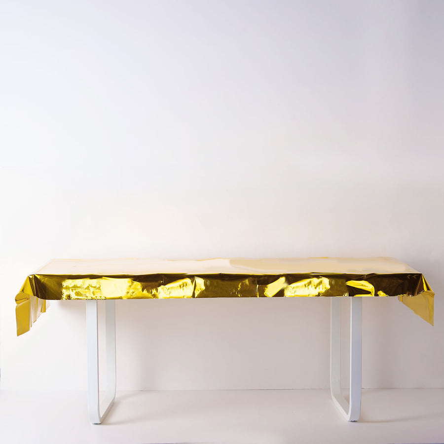 40x90 Inch | Gold Metallic Foil Rectangle Tablecloth, Disposable Table Cover
