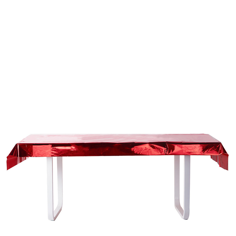 40x90 Inch | Red Metallic Foil Rectangle Tablecloth, Disposable Table Cover