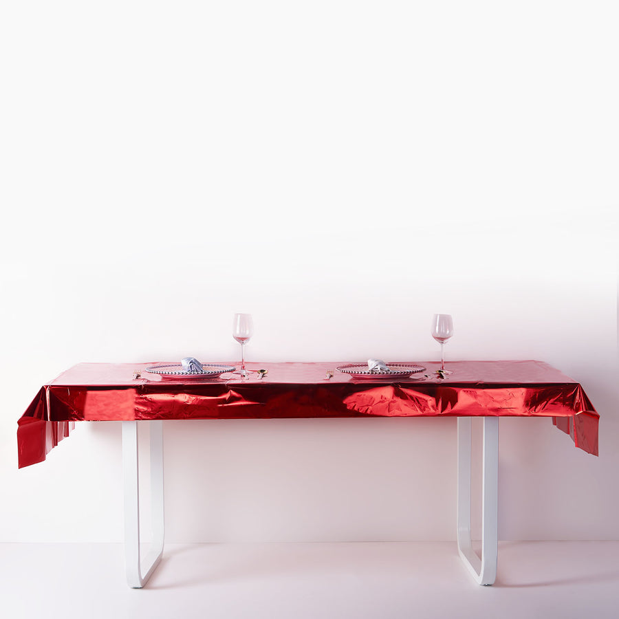 40x90 Inch | Red Metallic Foil Rectangle Tablecloth, Disposable Table Cover