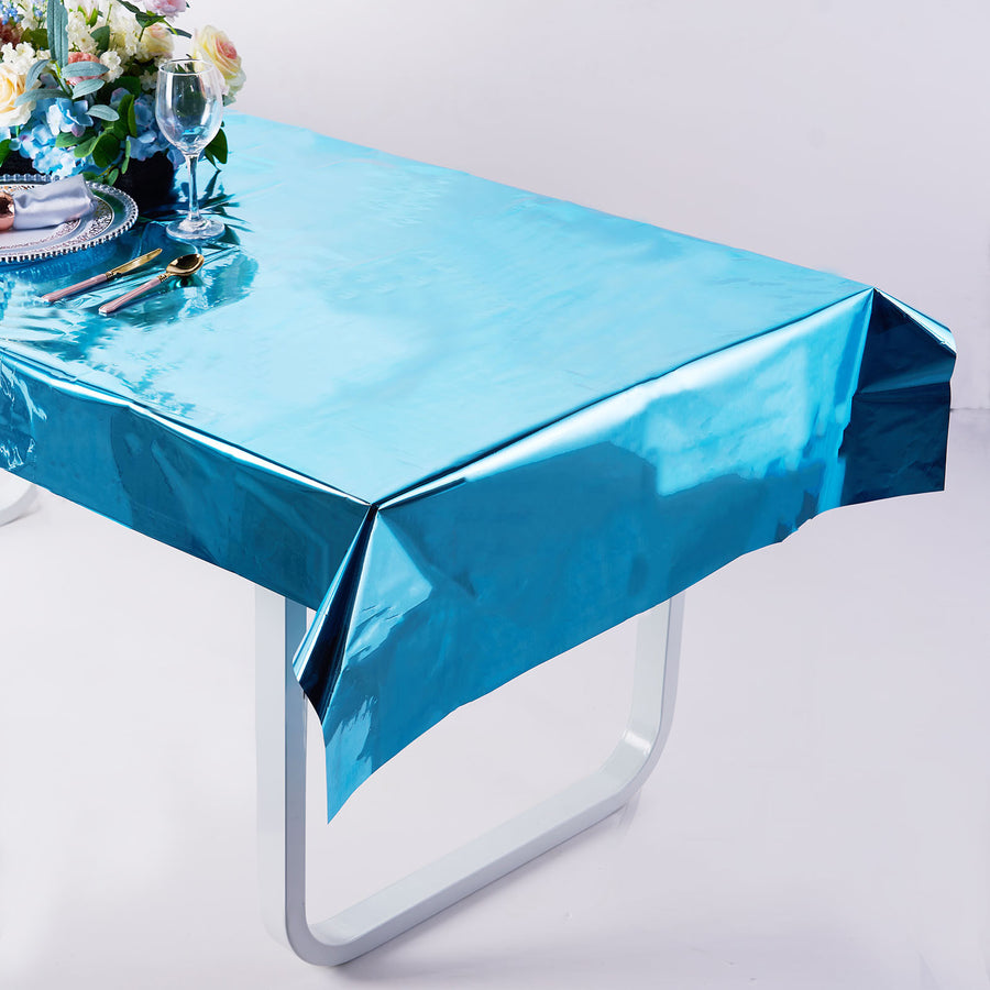 40x90 Inch | Turquoise Metallic Foil Rectangle Tablecloth, Disposable Table Cover