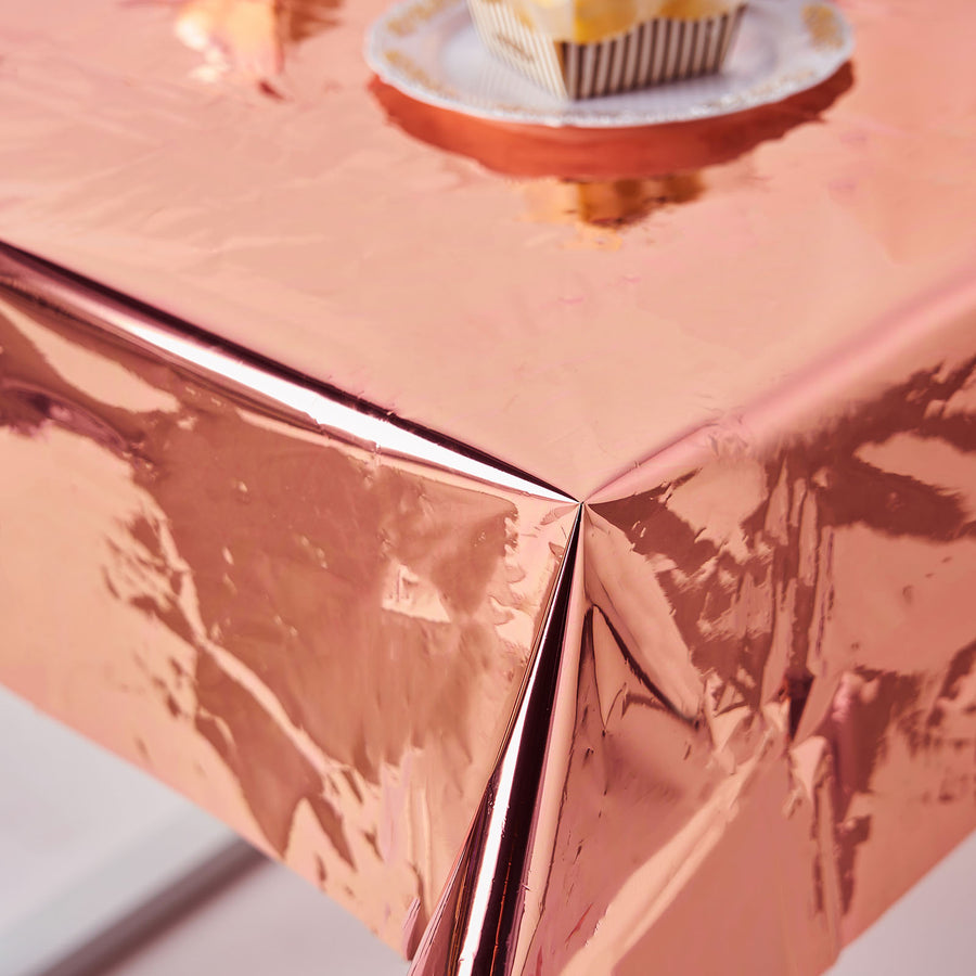 50inchx50inch Rose Gold Metallic Foil Square Tablecloth, Disposable Table Cover - Blush#whtbkgd