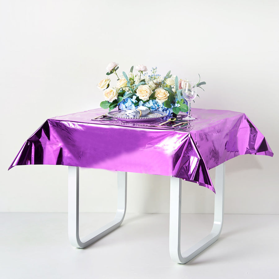 Purple Metallic Foil Square Tablecloth, Disposable Table Cover