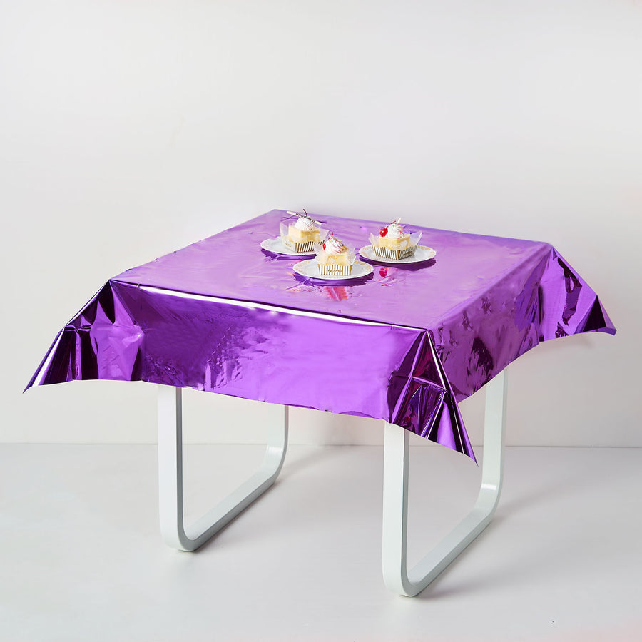 Purple Metallic Foil Square Tablecloth, Disposable Table Cover