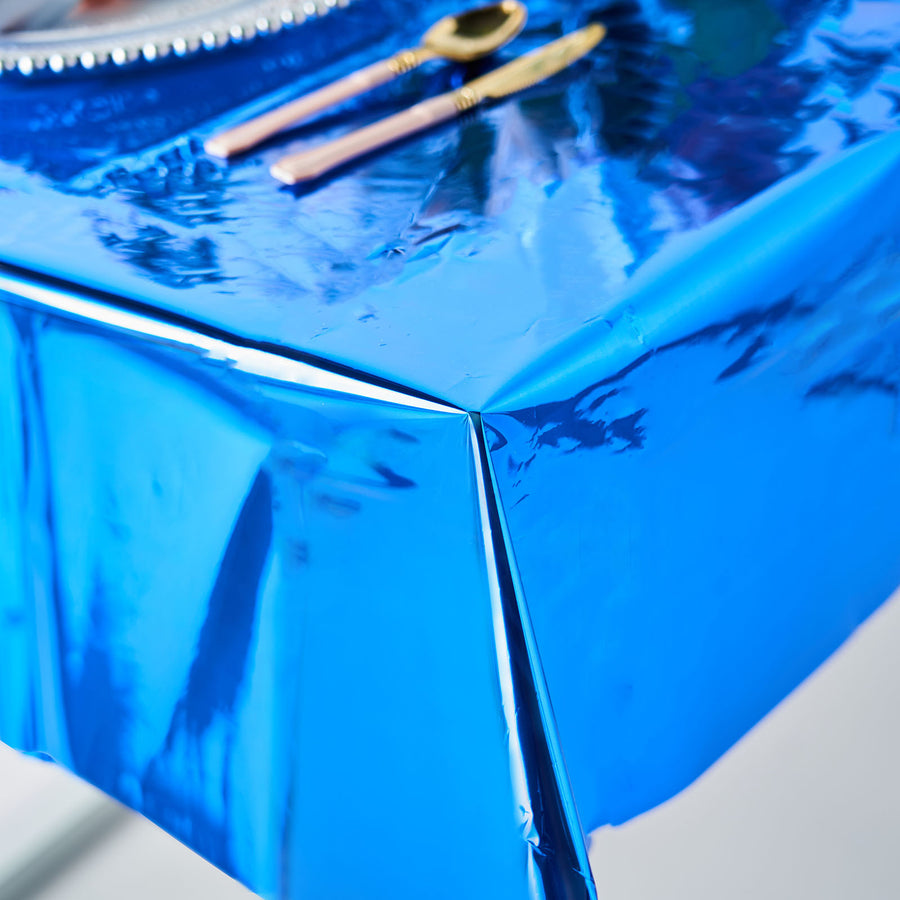 Royal Blue Metallic Foil Square Tablecloth, Disposable Table Cover#whtbkgd