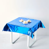 Royal Blue Metallic Foil Square Tablecloth, Disposable Table Cover