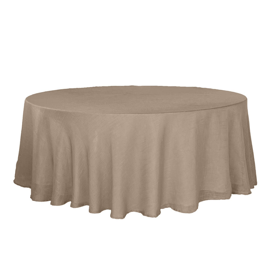 108" Taupe Linen Round Tablecloth | Slubby Textured Wrinkle Resistant Tablecloth
