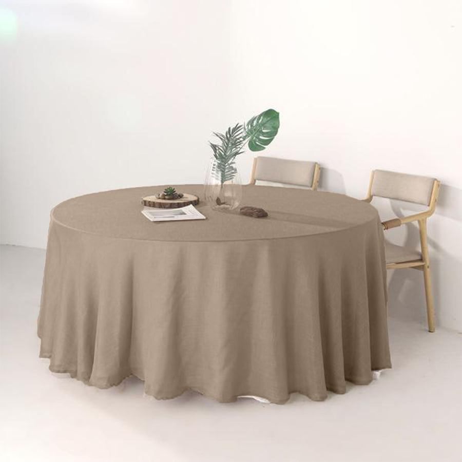 120" Taupe Linen Round Tablecloth | Slubby Textured Wrinkle Resistant Tablecloth