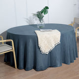 120 Blue Linen Round Tablecloth, Slubby Textured Wrinkle Resistant Tablecloth