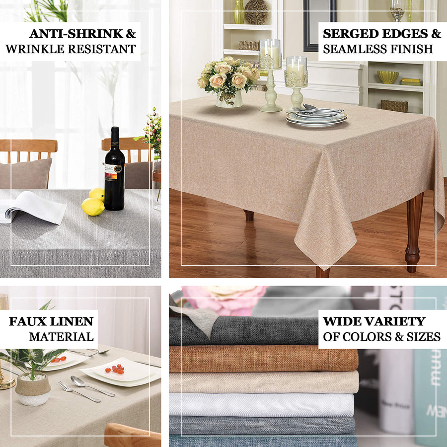 60"x102" Natural Linen Rectangular Tablecloth | Slubby Textured Wrinkle Resistant Tablecloth