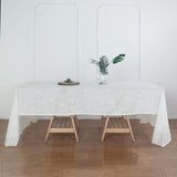 60x126 White Linen Rectangular Tablecloth, Slubby Textured Wrinkle Resistant Tablecloth