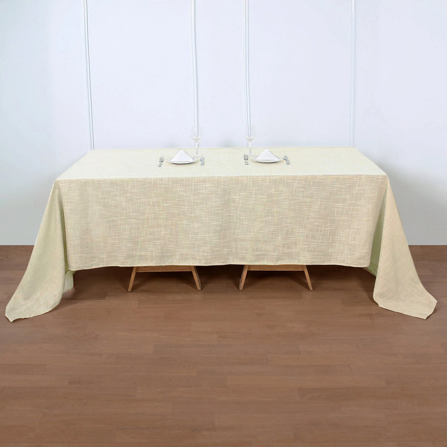 90inch x 132inch Beige Rectangular Tablecloth, Linen Table Cloth With Slubby Textured, Wrinkle Resistant