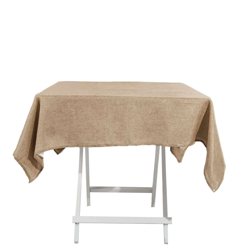 54 In Natural Jute Faux Burlap Square Tablecloth