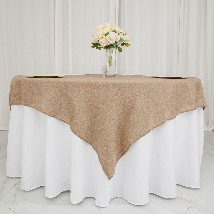 54 inches Natural Jute Faux Burlap Square Table Overlay | Boho Chic Table Linen