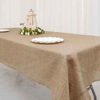 Create a Rustic Oasis with the Natural Jute Seamless Faux Burlap Rectangular Tablecloth
