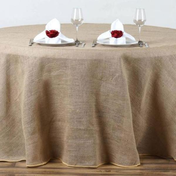 108" Natural Round Burlap Rustic Tablecloth | Jute Linen Table Decor