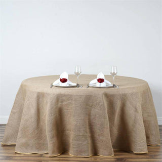 Create a Timeless and Charming Tablescape with the Natural Round Burlap Rustic Seamless Tablecloth