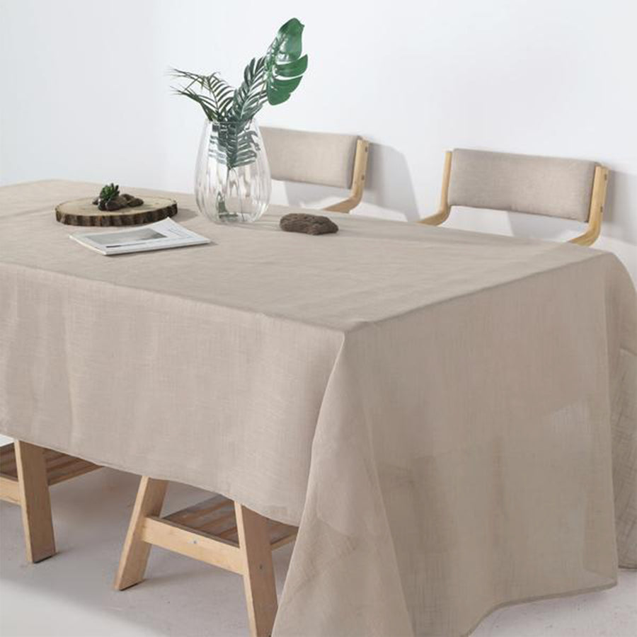 60x126 Beige Linen Rectangular Tablecloth, Slubby Textured Wrinkle Resistant Tablecloth