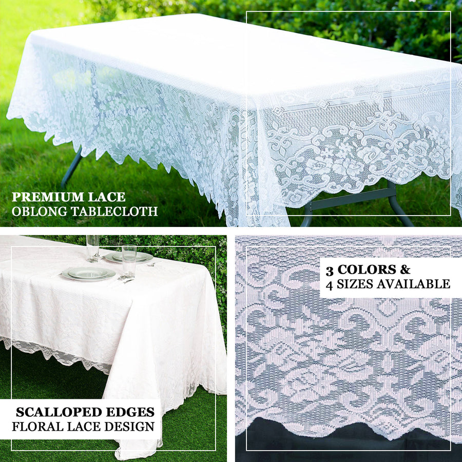 60"x108" Premium Lace White Rectangular Oblong Tablecloth