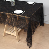 Black Premium Lace Fabric Rectangle Tablecloth, Vintage Classic Rustic Decor Scalloped Frill Edges