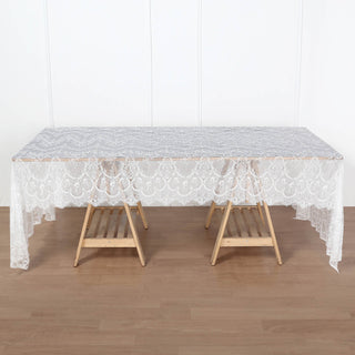 Elegant and Timeless: 60"x120" White Premium Lace Seamless Rectangle Tablecloth