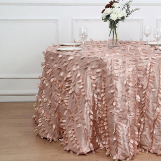 Elegant and Earthy: 120" Dusty Rose 3D Leaf Petal Taffeta Fabric Seamless Round Tablecloth