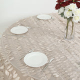 120inch Beige 3D Leaf Petal Taffeta Fabric Round Tablecloth
