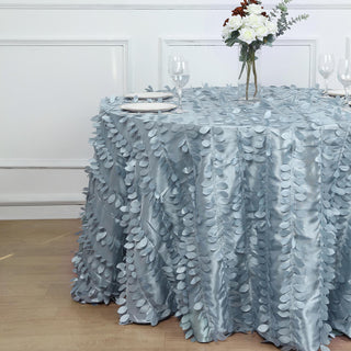 Dusty Blue 3D Leaf Petal Taffeta Fabric Seamless Round Tablecloth