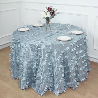 Dusty Blue 3D Leaf Petal Taffeta Fabric Seamless Round Tablecloth