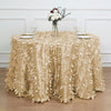120inch Champagne 3D Leaf Petal Taffeta Fabric Round Tablecloth