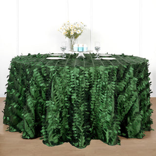 Elegant Green Leaf Petal Taffeta Round Tablecloth for Event Decor