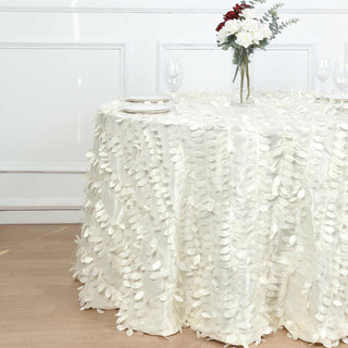 Elegant Ivory Leaf Petal Taffeta Seamless Round Tablecloth
