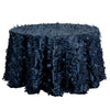 120inch Navy Blue 3D Leaf Petal Taffeta Fabric Round Tablecloth