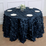 120inch Navy Blue 3D Leaf Petal Taffeta Fabric Round Tablecloth