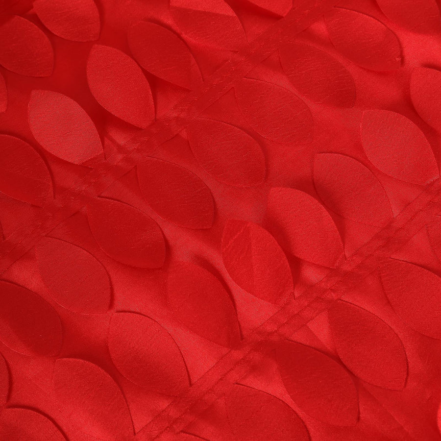 120inch Red 3D Leaf Petal Taffeta Fabric Round Tablecloth#whtbkgd