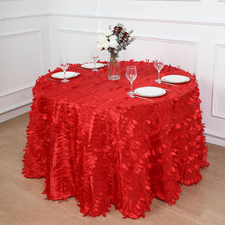 Enhance Your Event Decor with the 120" Red 3D Leaf Petal Taffeta Tablecloth