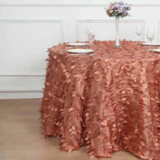 Terracotta (Rust) 3D Leaf Petal Taffeta Fabric Seamless Round Tablecloth