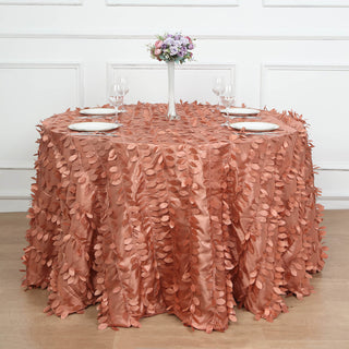 Terracotta (Rust) 3D Leaf Petal Taffeta Fabric Seamless Round Tablecloth