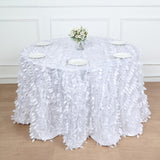 120inch White 3D Leaf Petal Taffeta Fabric Round Tablecloth