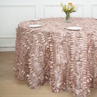 Dusty Rose 3D Leaf Petal Taffeta Fabric Seamless Round Tablecloth