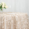 132inch Beige 3D Leaf Petal Taffeta Fabric Round Tablecloth