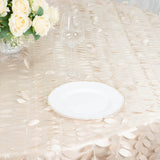 132inch Beige 3D Leaf Petal Taffeta Fabric Round Tablecloth