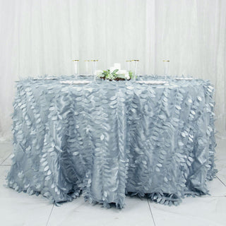 Elegant Dusty Blue 3D Leaf Petal Taffeta Fabric Seamless Round Tablecloth