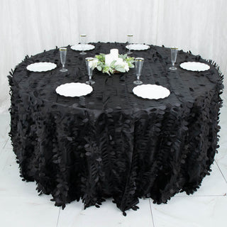 Create Memorable Events with the Black 3D Leaf Petal Taffeta Tablecloth