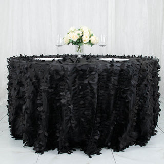 Black 3D Leaf Petal Taffeta Tablecloth for Stunning Event Decor