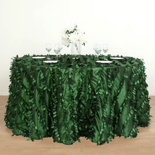 132" Green Leaf Petal Taffeta Seamless Round Tablecloth