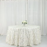 132Inch Ivory Leaf Petal Taffeta Round Tablecloth