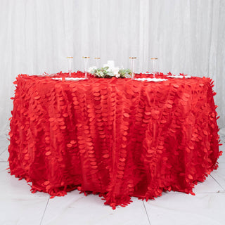 Stunning Red 3D Leaf Petal Taffeta Fabric Seamless Round Tablecloth